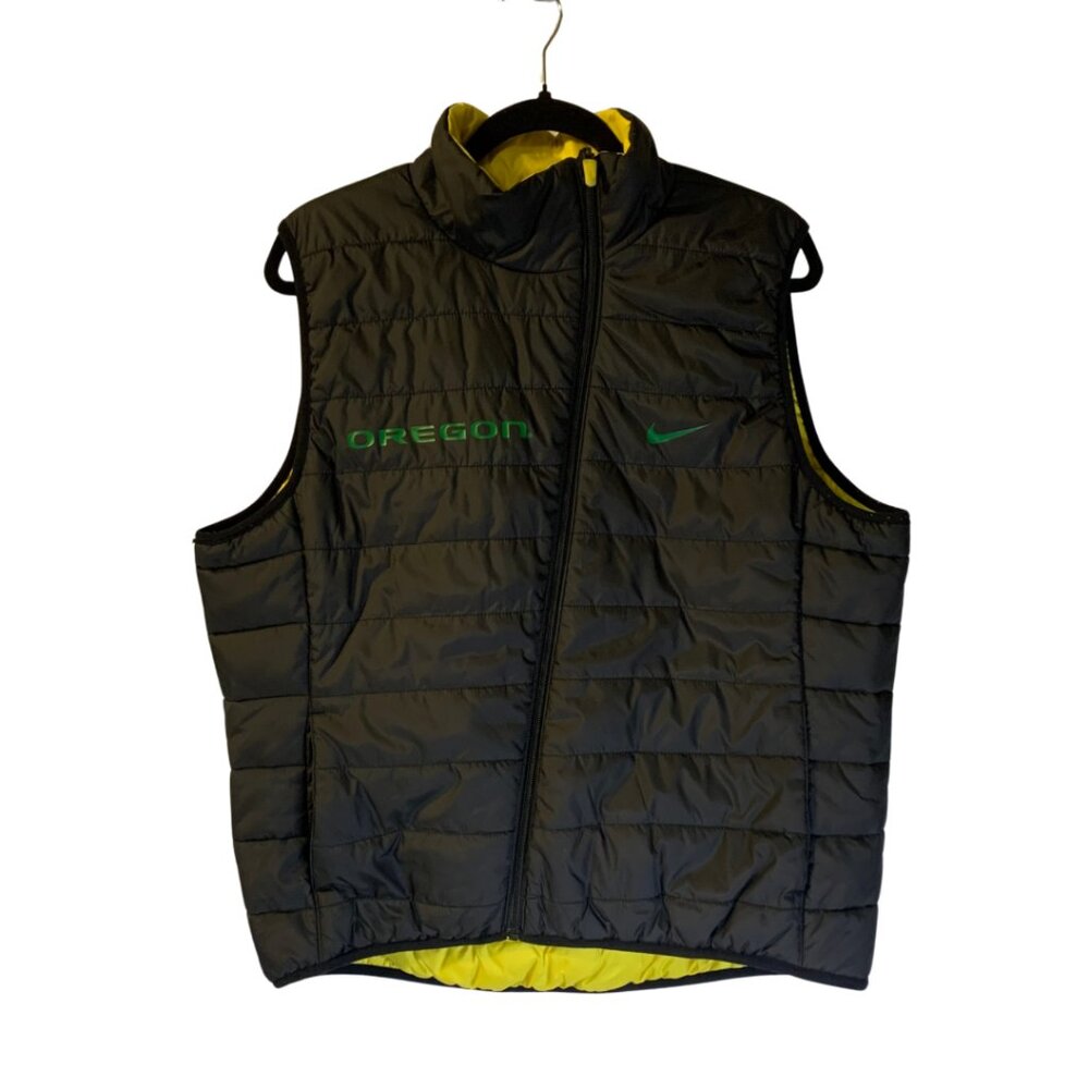 Nike Men's Oregon Ducks Puffer Vest Sz L Reversible Black Yellow U of O Full Zip